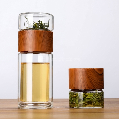茶水分离杯双层玻璃杯男士过滤泡茶杯子创意便携家用透明水杯