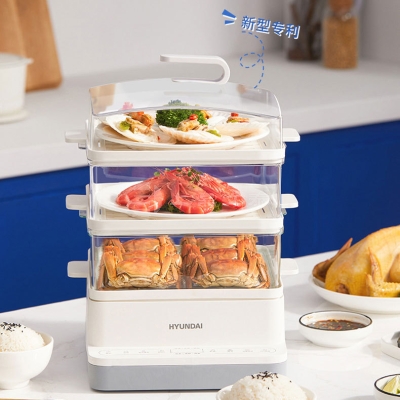 HYUNDI韩国现代电蒸锅家用三层大容量蒸汽锅全自动早餐机电蒸箱