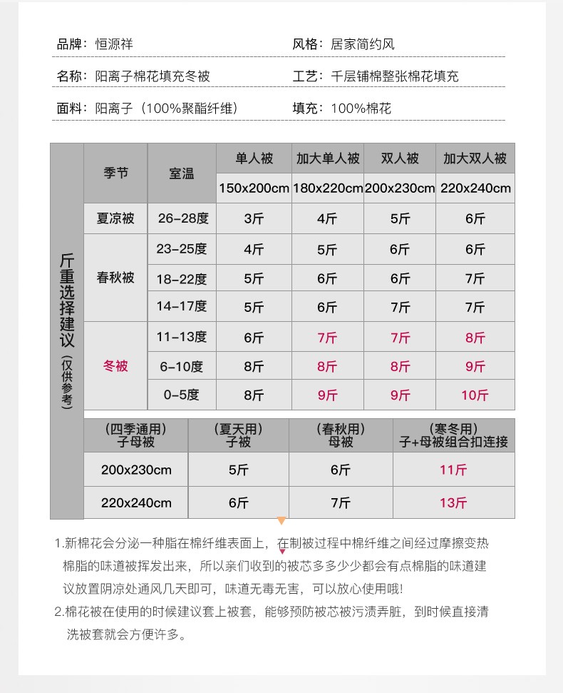 恒源祥新疆家用棉花春秋被礼品