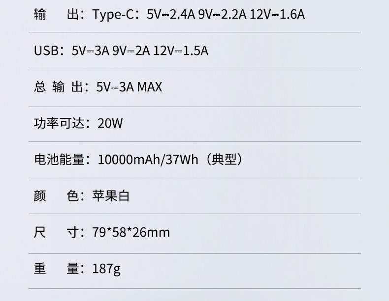 品胜迷你10000毫安移动电源详情