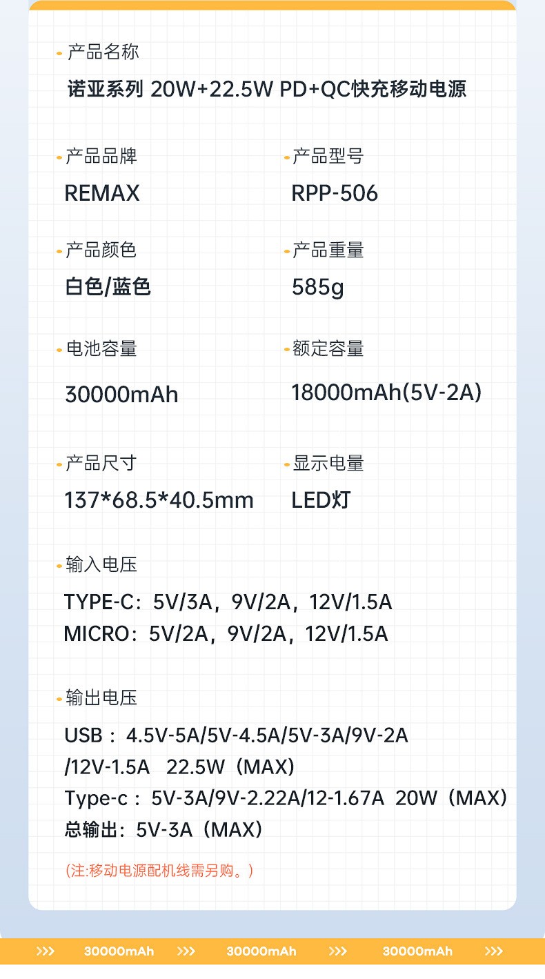 睿量诺亚系列时尚22.5w移动电源产品